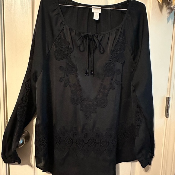 Chico's Tops - Chico's Black Long Sleeve Tie Front BlouseEUC